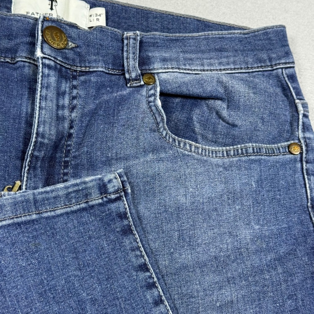 Father Sons Mens Super Slim Stretch Jeans Blue Ankle Zip Denim W34 L Regular